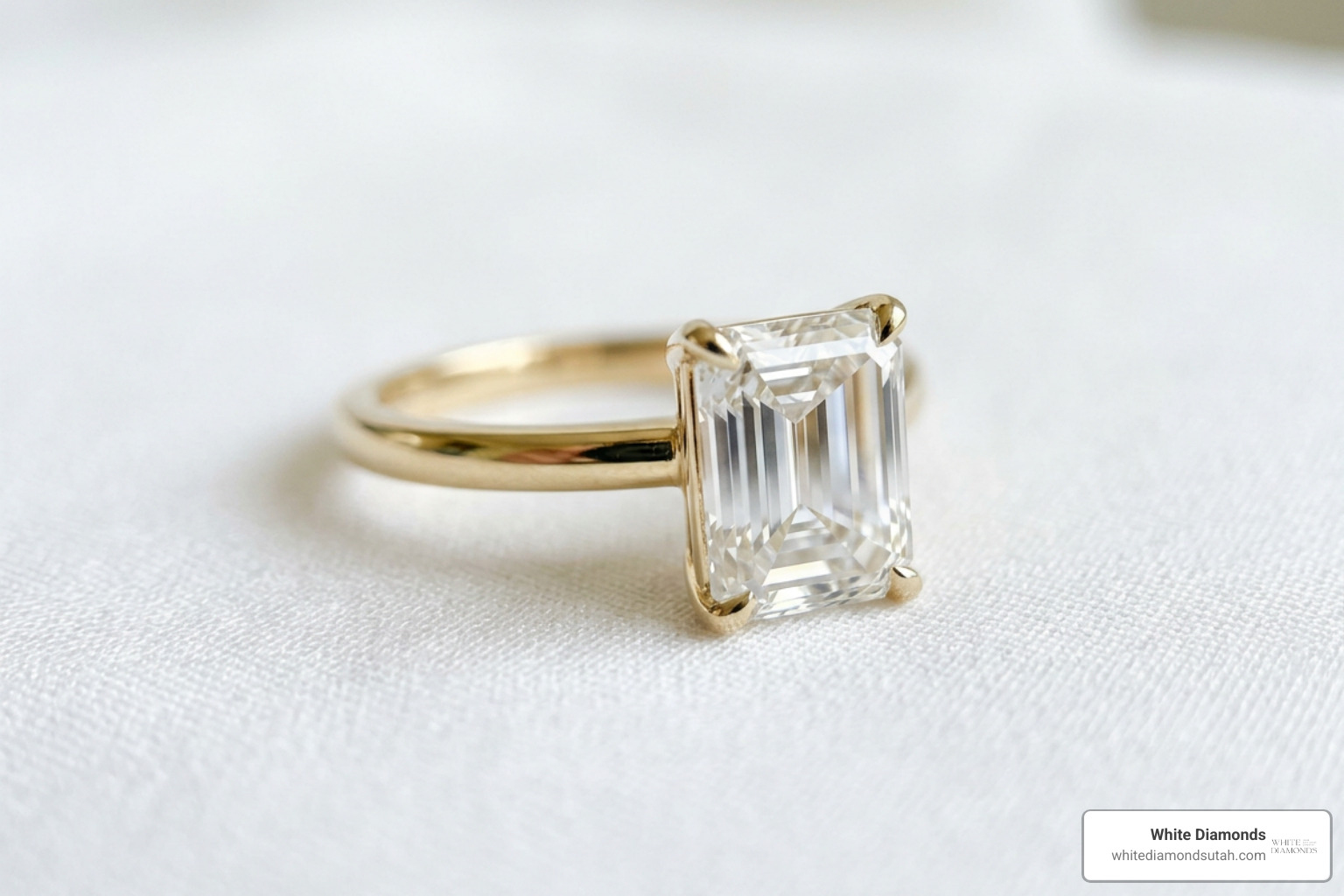 Solitaire 1 carat emerald cut diamond ring in a sleek 14k yellow gold band Solitaire 1 carat emerald cut diamond ring in a sleek 14k yellow gold band