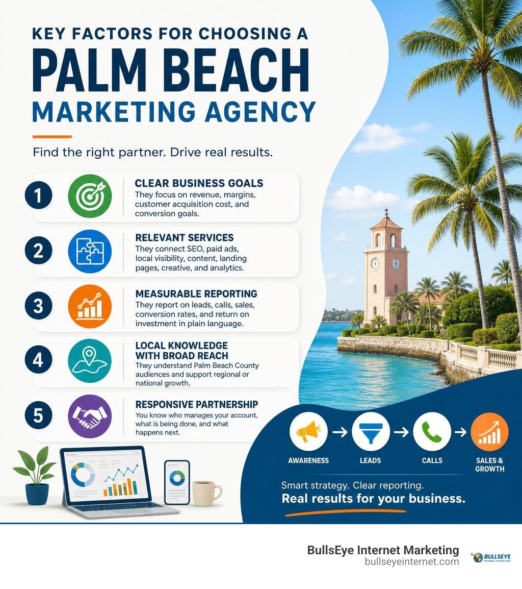 Key factors for choosing a Palm Beach marketing agency infographic