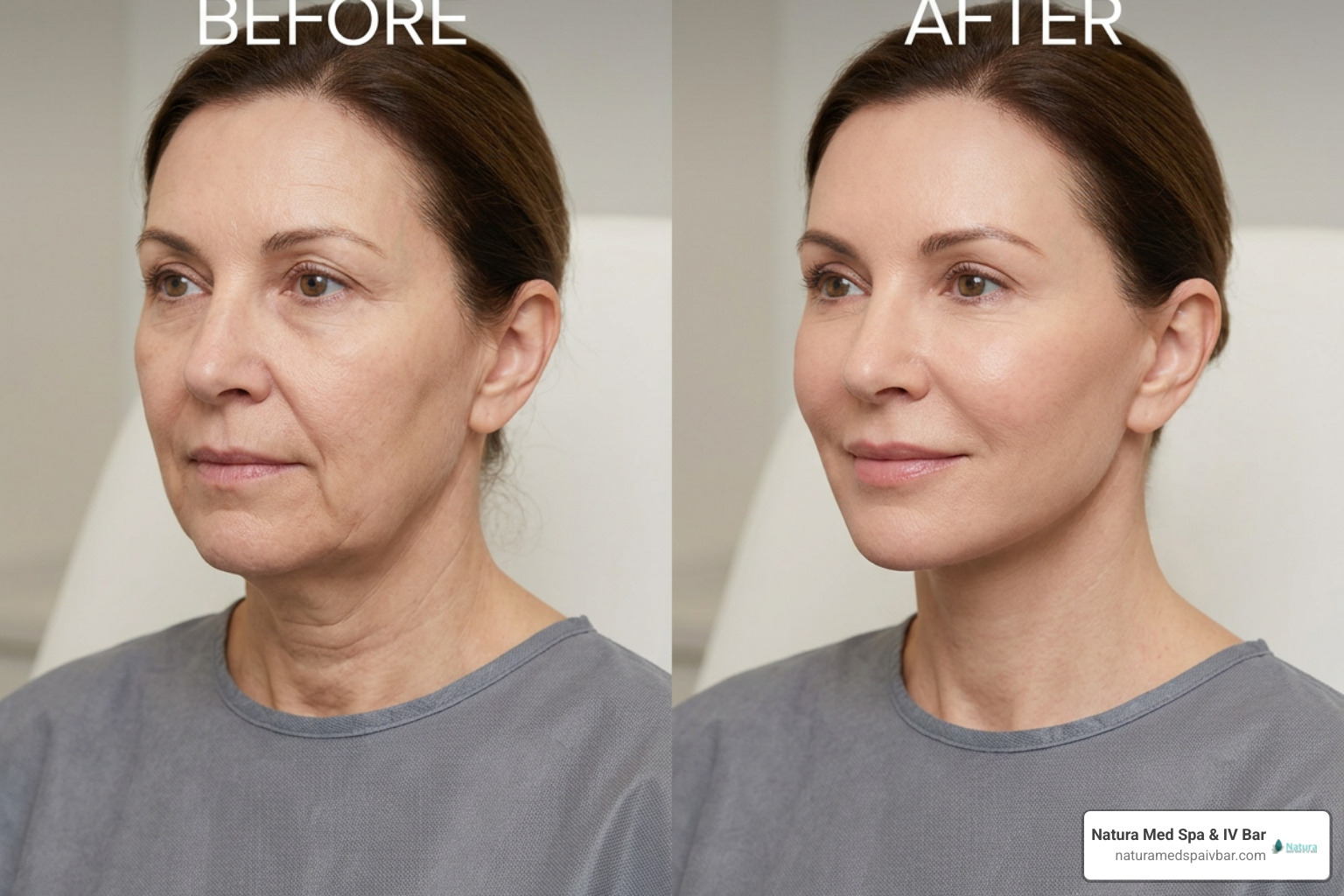 Before and after structural elevation of jawline and jowl tissue following HIFU treatment Before and after structural elevation of jawline and jowl tissue following HIFU treatment