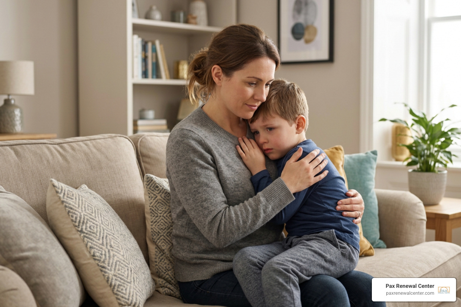 a parent offering support to an anxious child