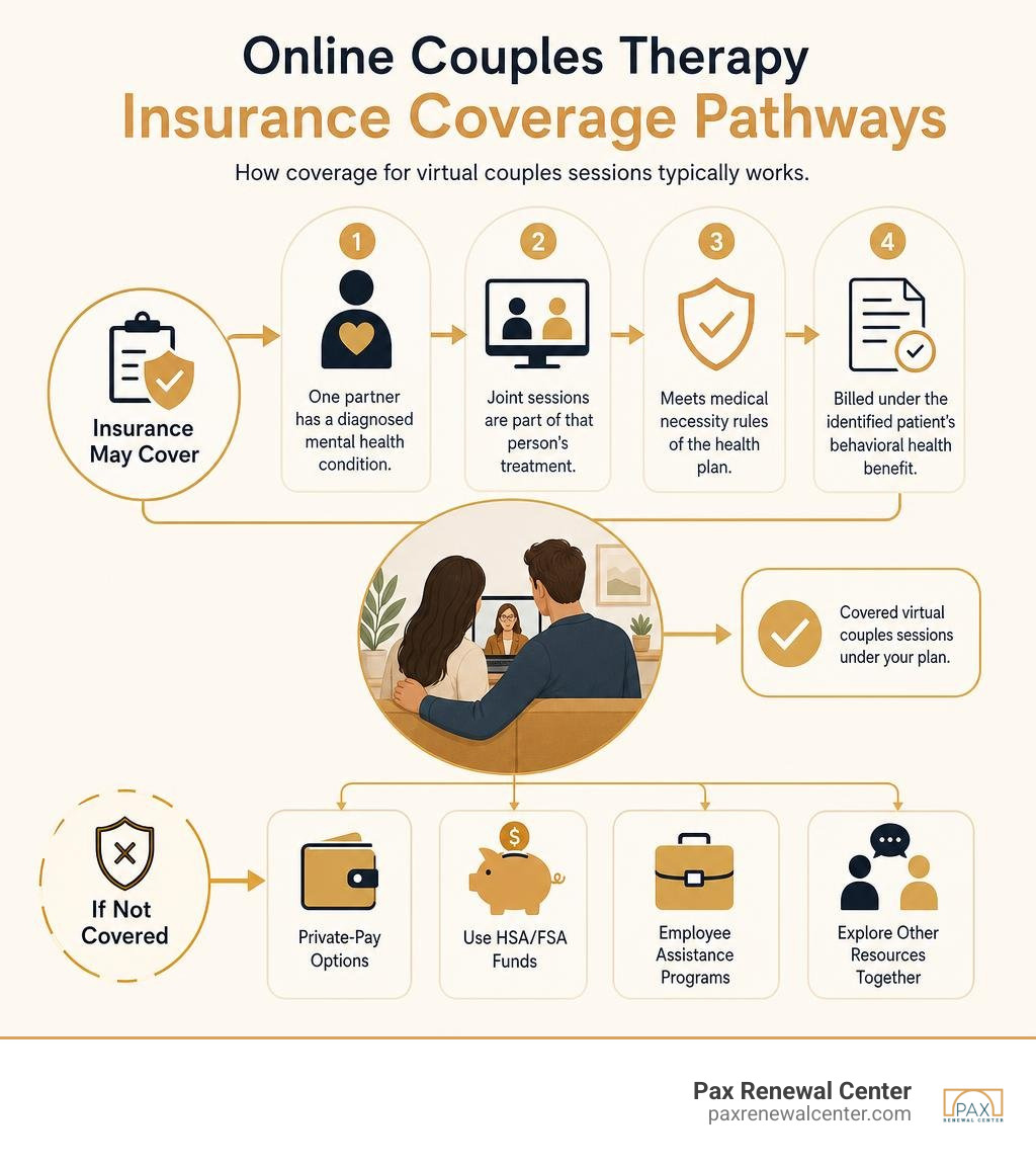 Online couples therapy insurance coverage pathways infographic Online couples therapy insurance coverage pathways infographic