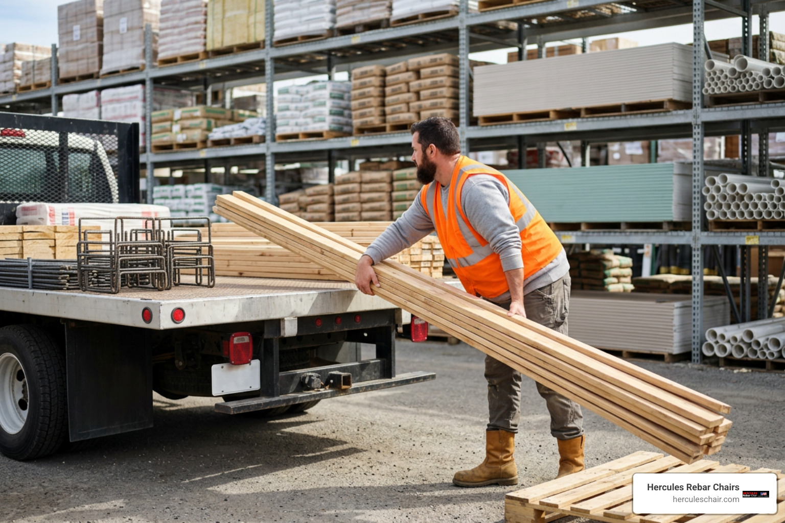 Contractor loading materials onto truck at remodeling outlet