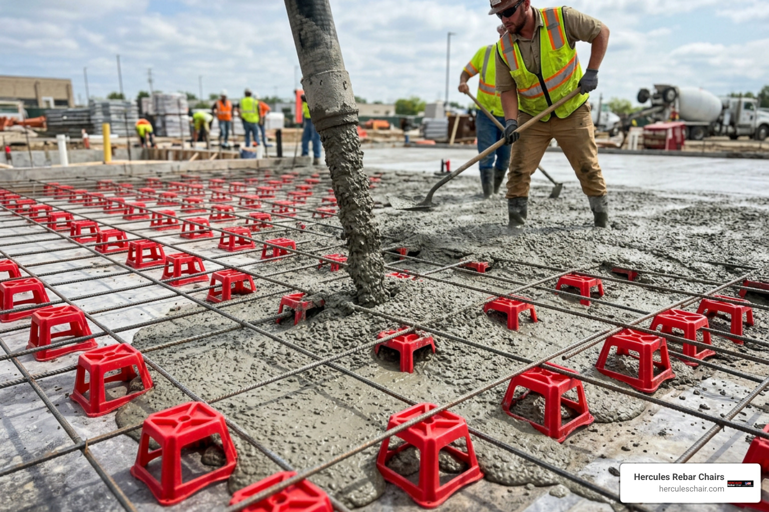 concrete pouring over durable rebar chairs