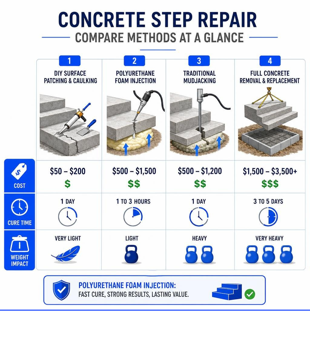 Comparison chart of repair methods showing cost, cure time, and weight impact infographic Comparison chart of repair methods showing cost, cure time, and weight impact infographic