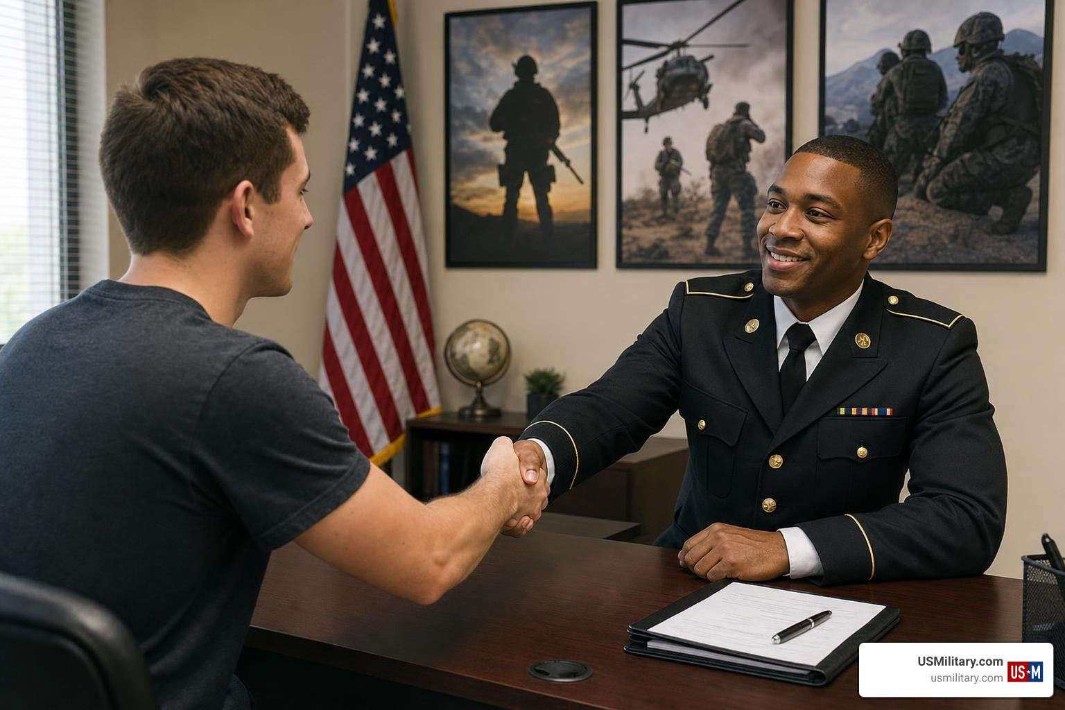 Army recruiter and prospective recruit Army recruiter and prospective recruit