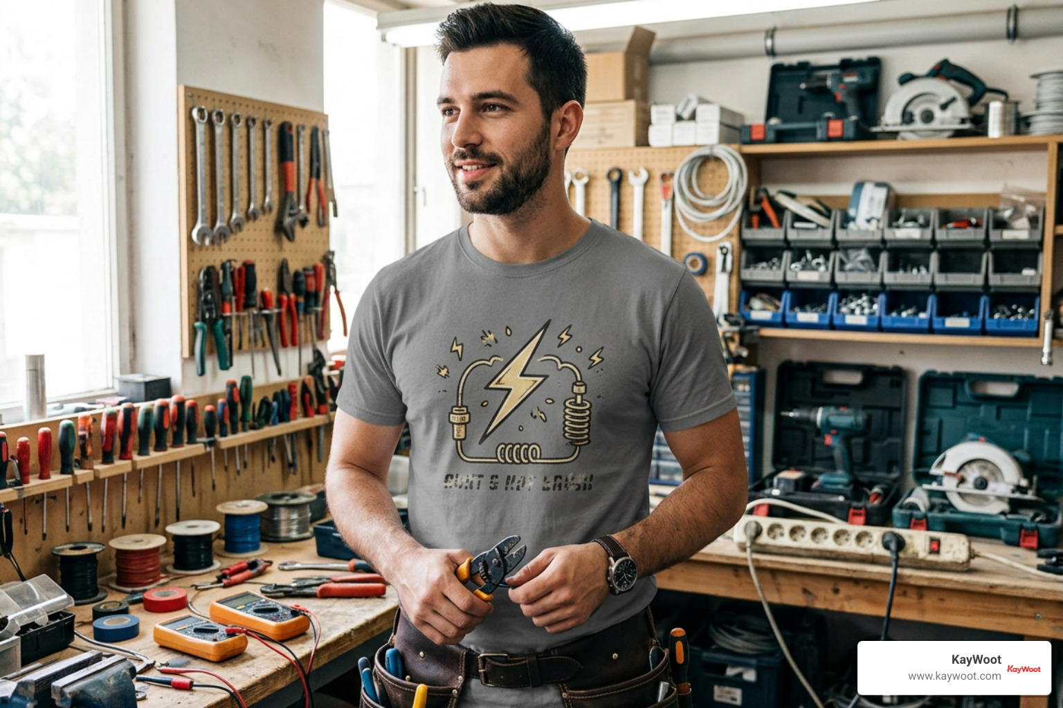Graphic shirt showcasing trade pride satire Graphic shirt showcasing trade pride satire