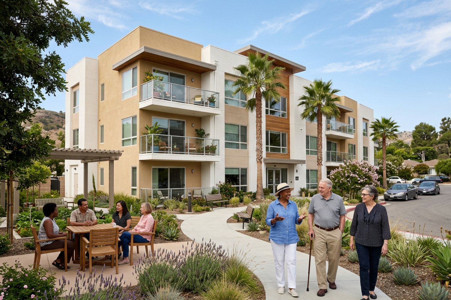 modern affordable senior apartment building in a sunny California community modern affordable senior apartment building in a sunny California community