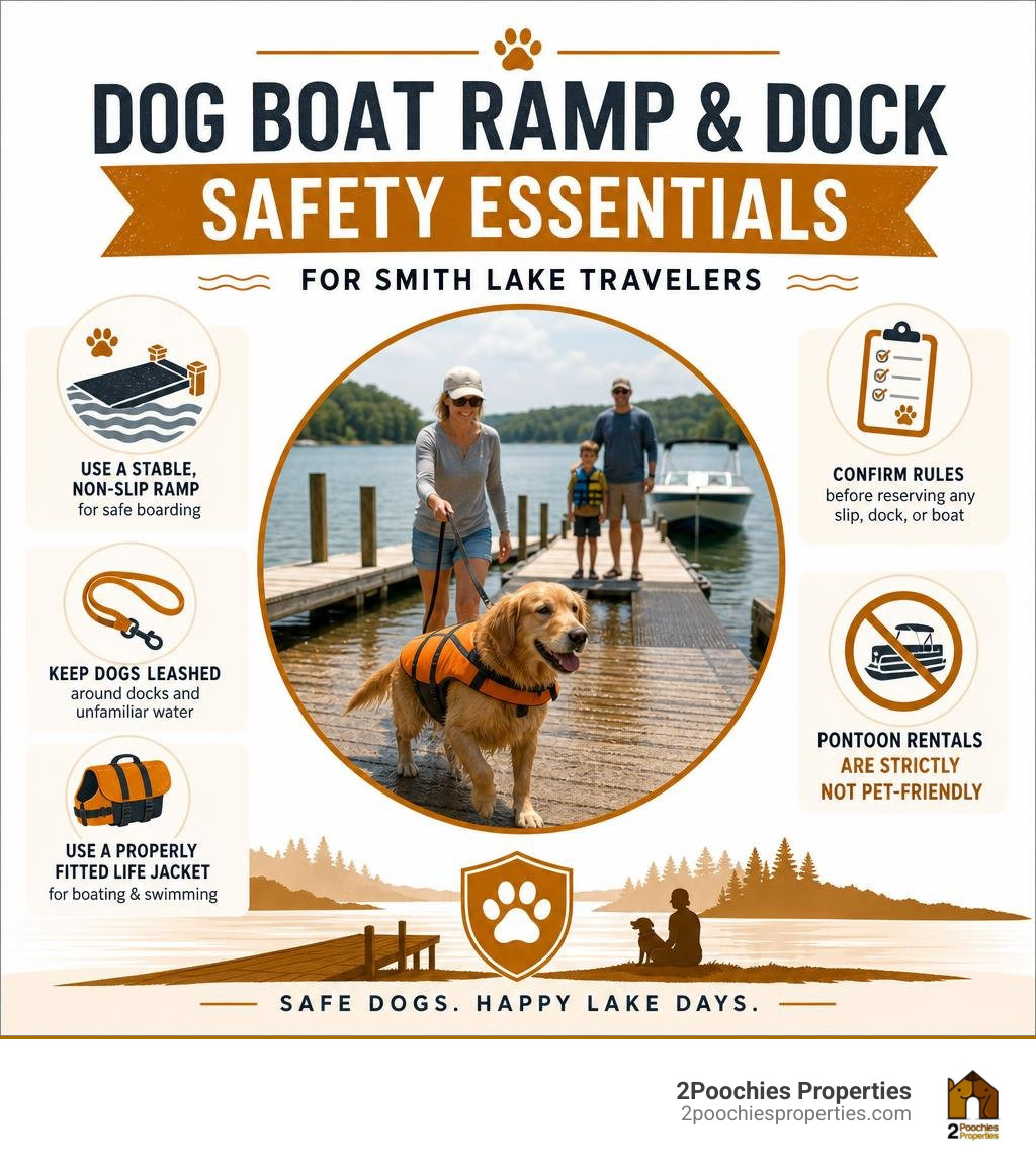 Dog boat ramp and dock safety essentials for Smith Lake travelers infographic