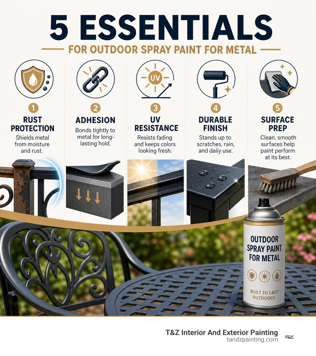 Infographic showing rust protection, adhesion, UV resistance, finish, and surface prep infographic Infographic showing rust protection, adhesion, UV resistance, finish, and surface prep infographic