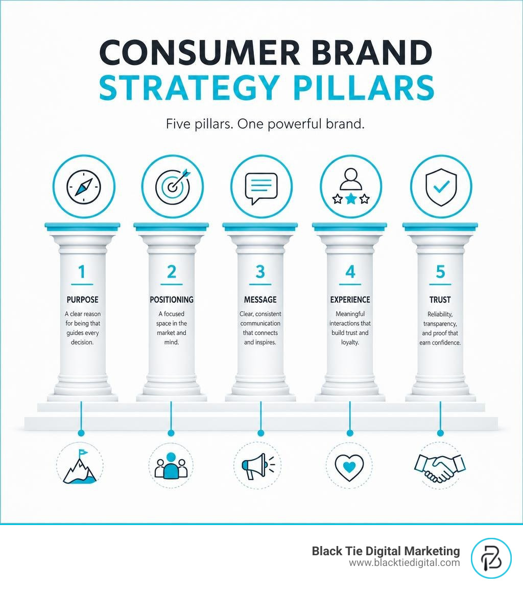 consumer brand strategy pillars infographic
