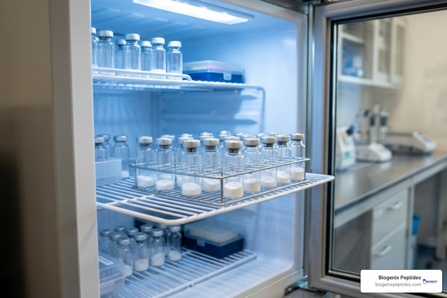 Refrigerated peptide vial storage