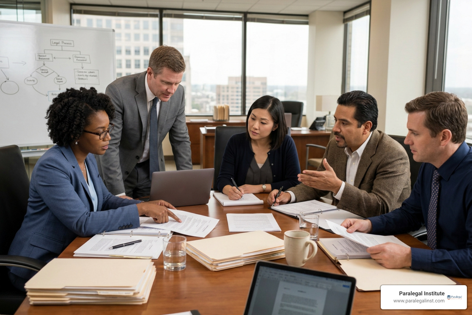 Law office staff reviewing documents for court submission