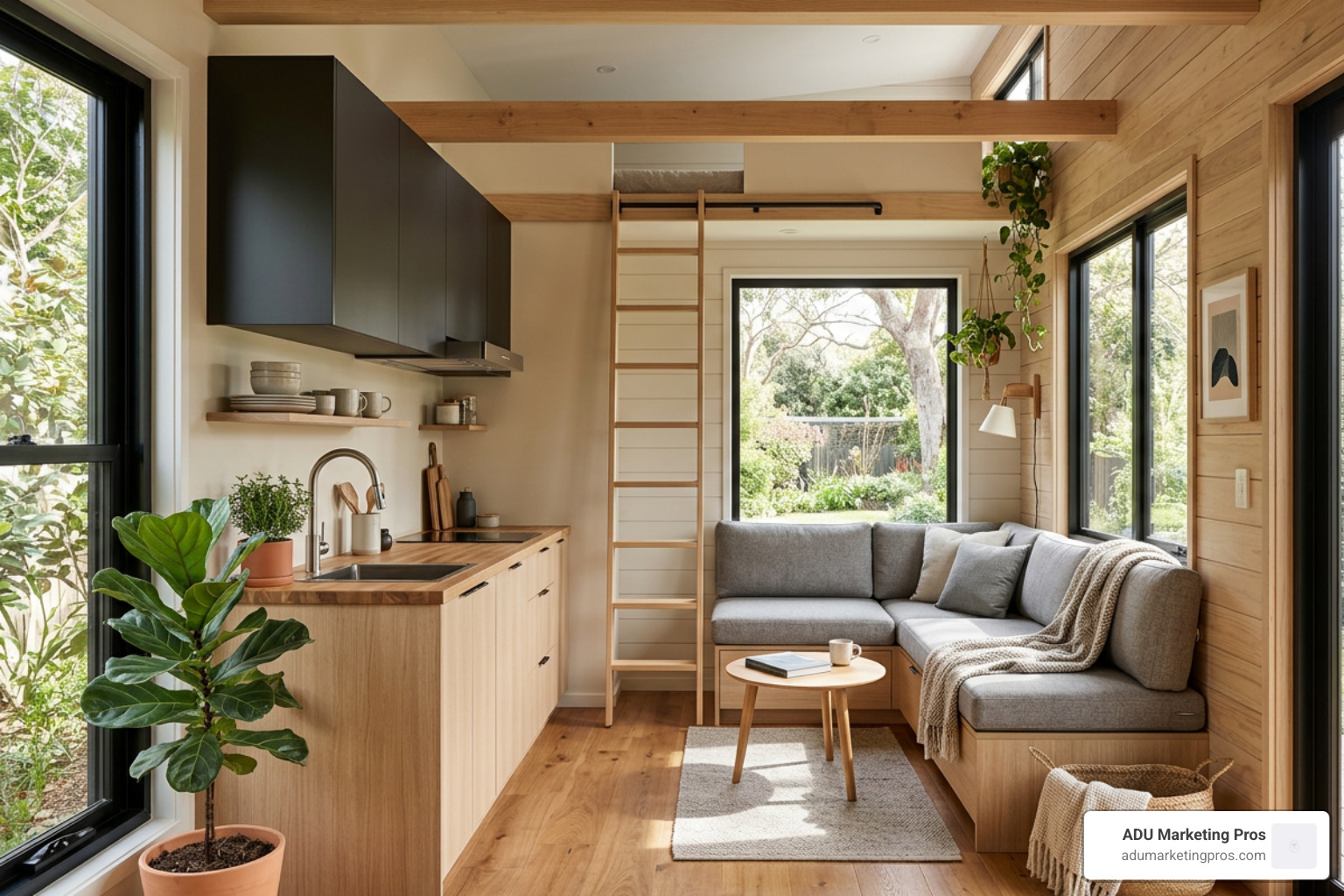 Modern interior of a portable tiny home granny flat