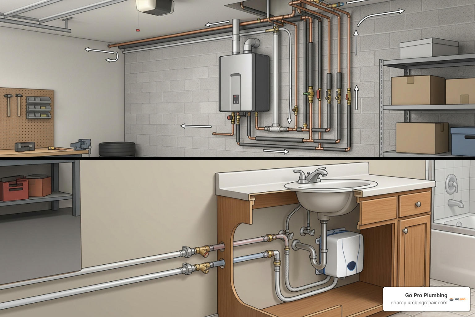 Whole-house versus point-of-use tankless layout