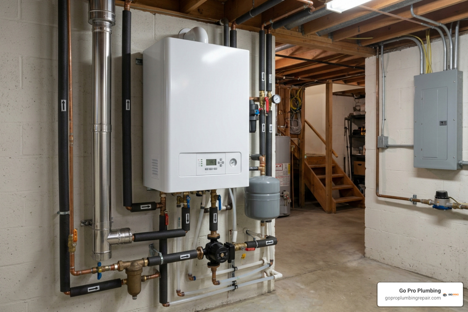 modern high efficiency residential boiler installed on wall modern high efficiency residential boiler installed on wall
