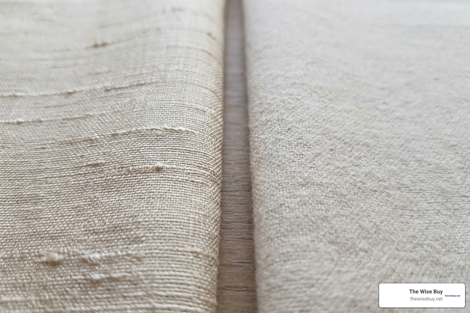 Close-up fabric texture comparison between raw silk and long-staple cotton