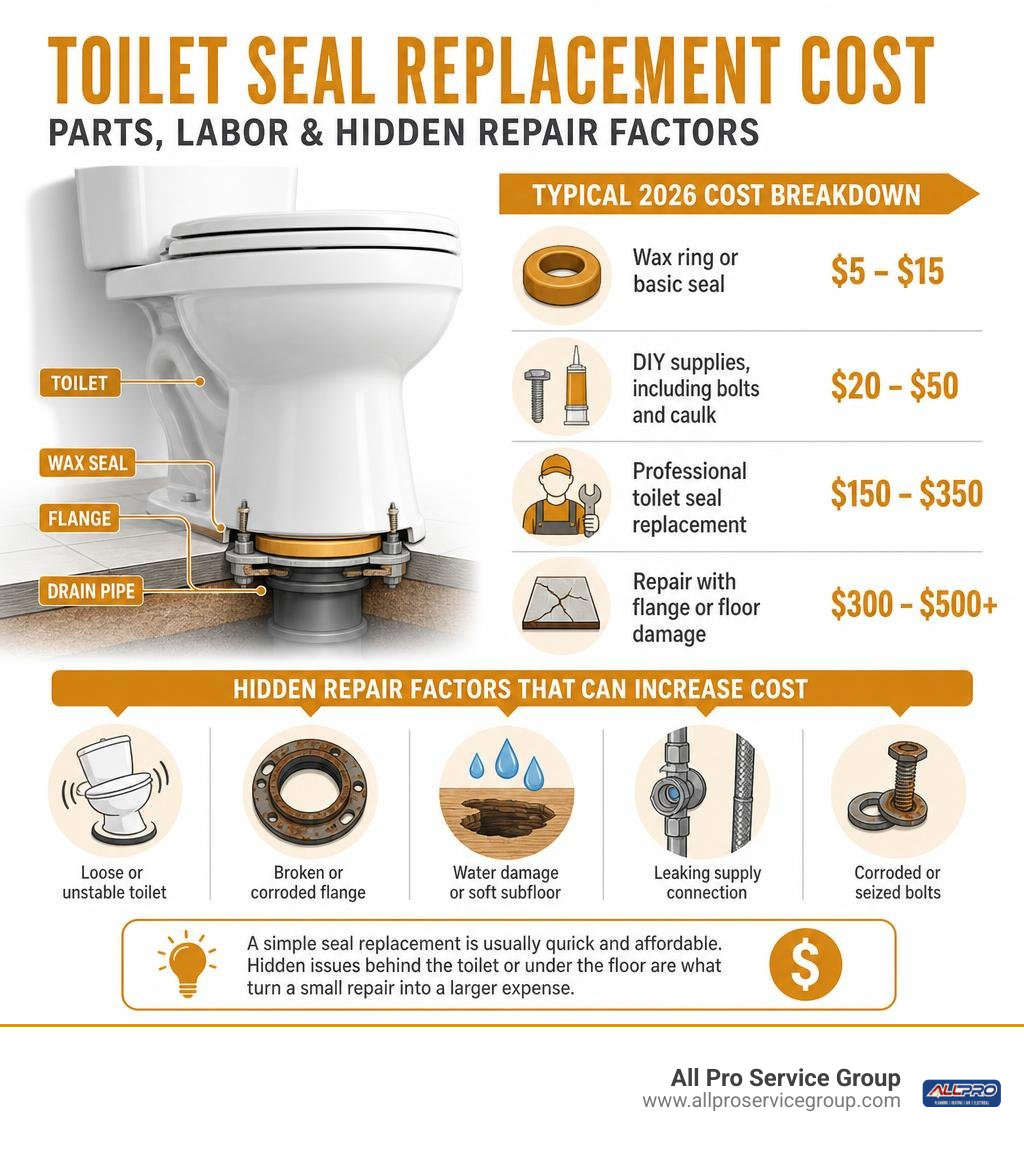 Toilet seal replacement cost parts labor and hidden repair factors infographic