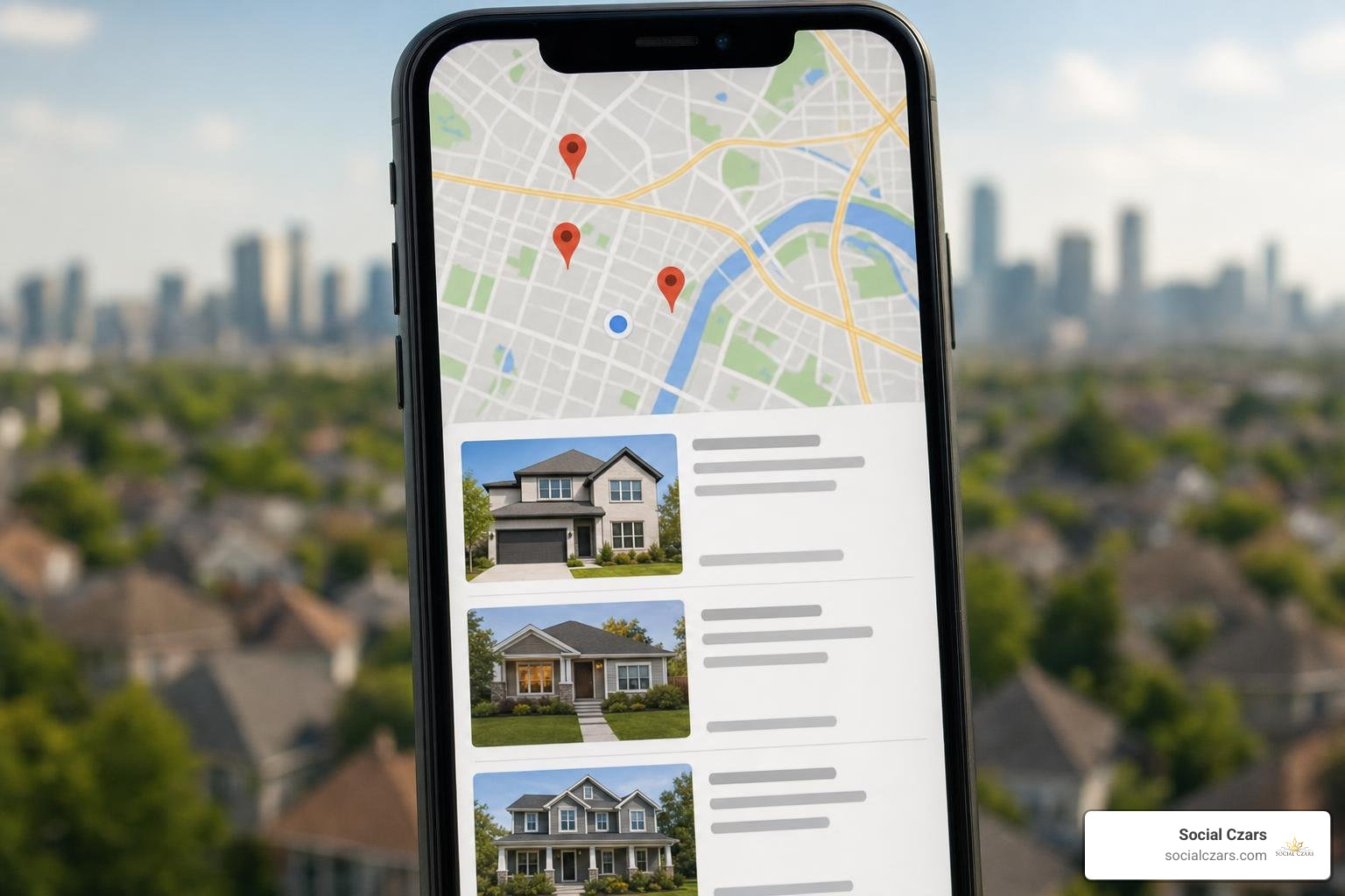 Local neighborhood map pack interface on smartphone screen Local neighborhood map pack interface on smartphone screen