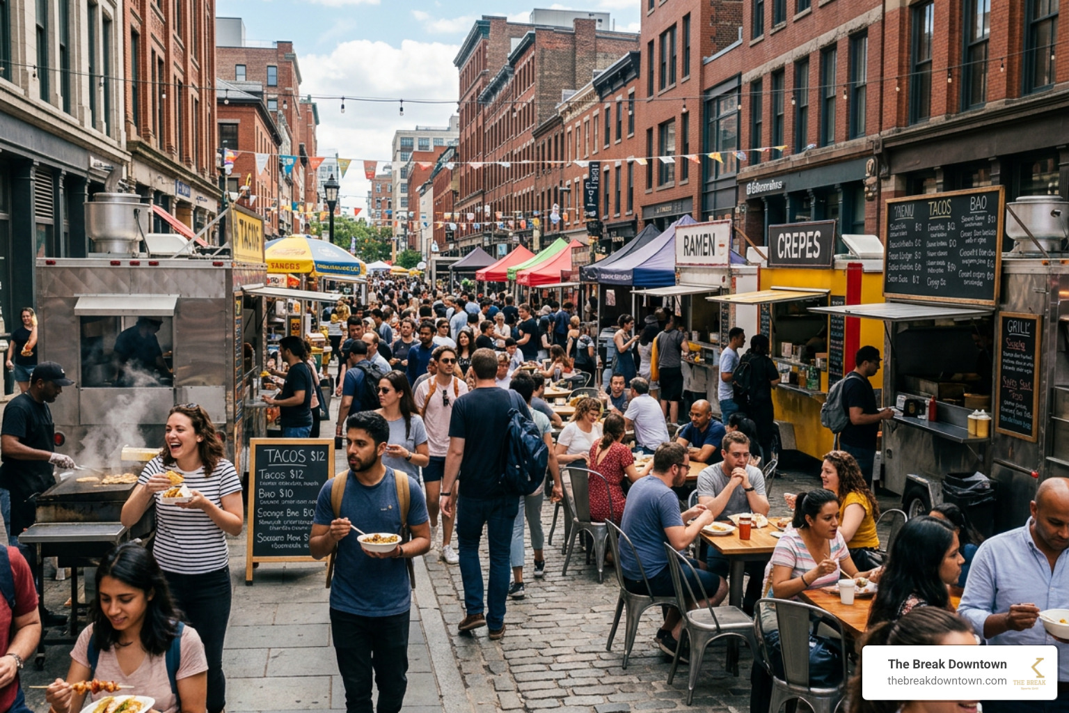 bustling downtown food district