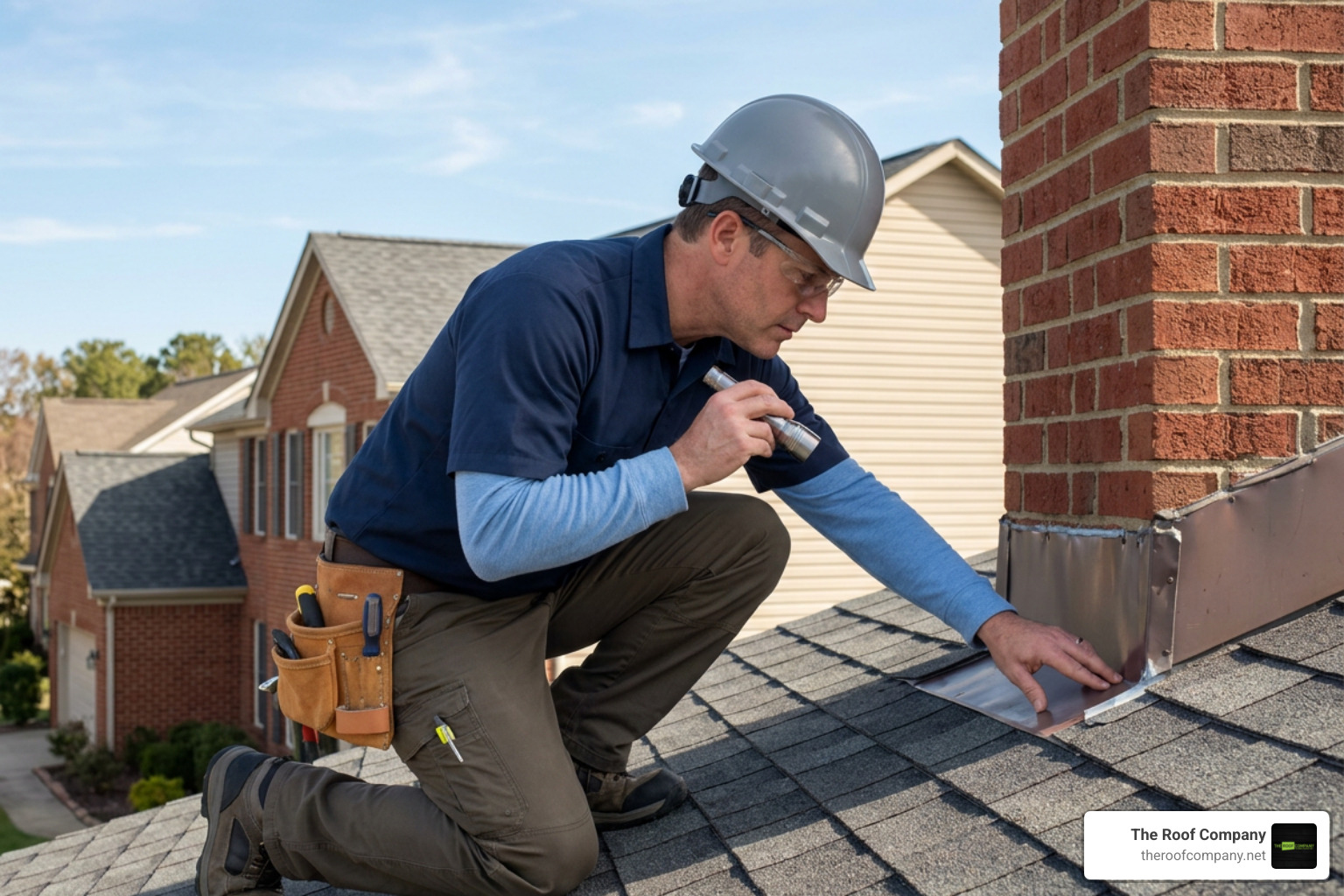 inspector evaluating flashing around a chimney inspector evaluating flashing around a chimney