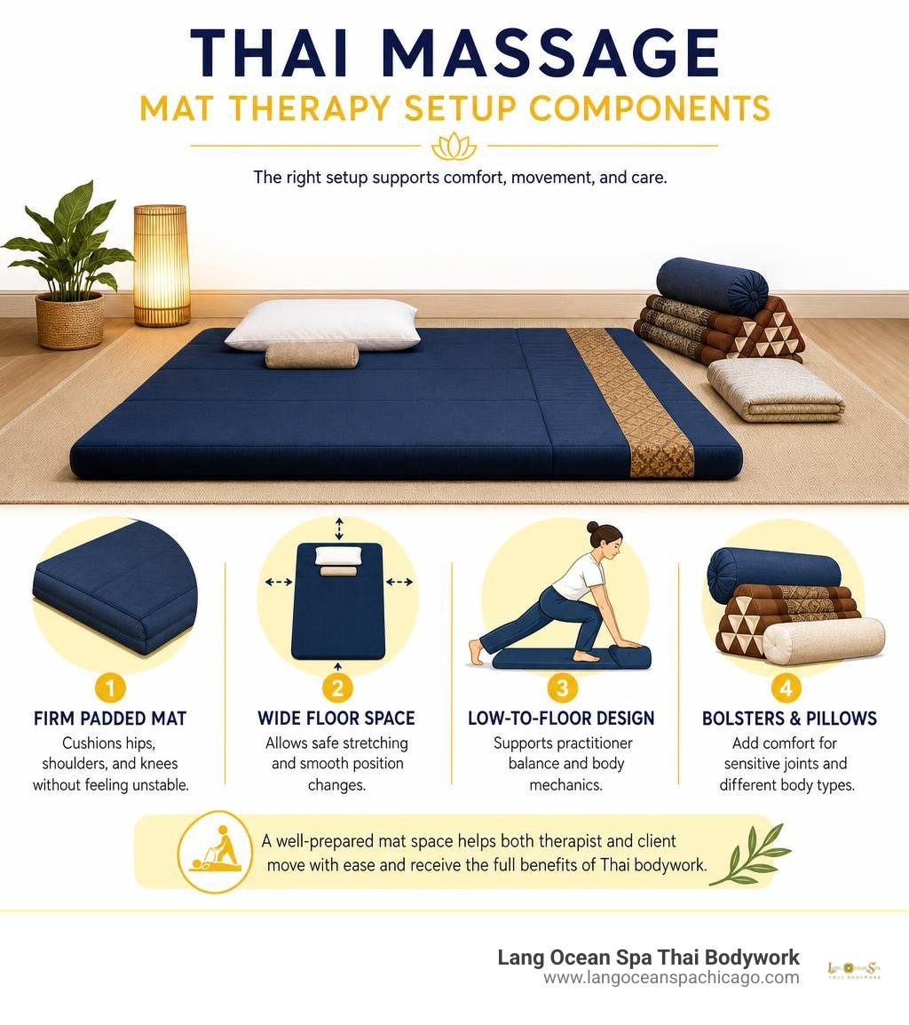 Thai massage mat therapy setup components infographic Thai massage mat therapy setup components infographic