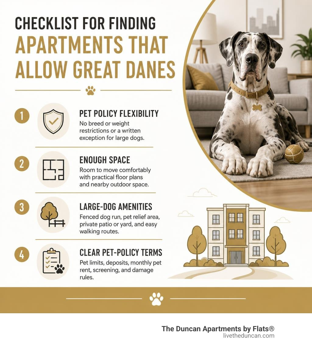 Checklist for finding apartments that allow Great Danes infographic Checklist for finding apartments that allow Great Danes infographic