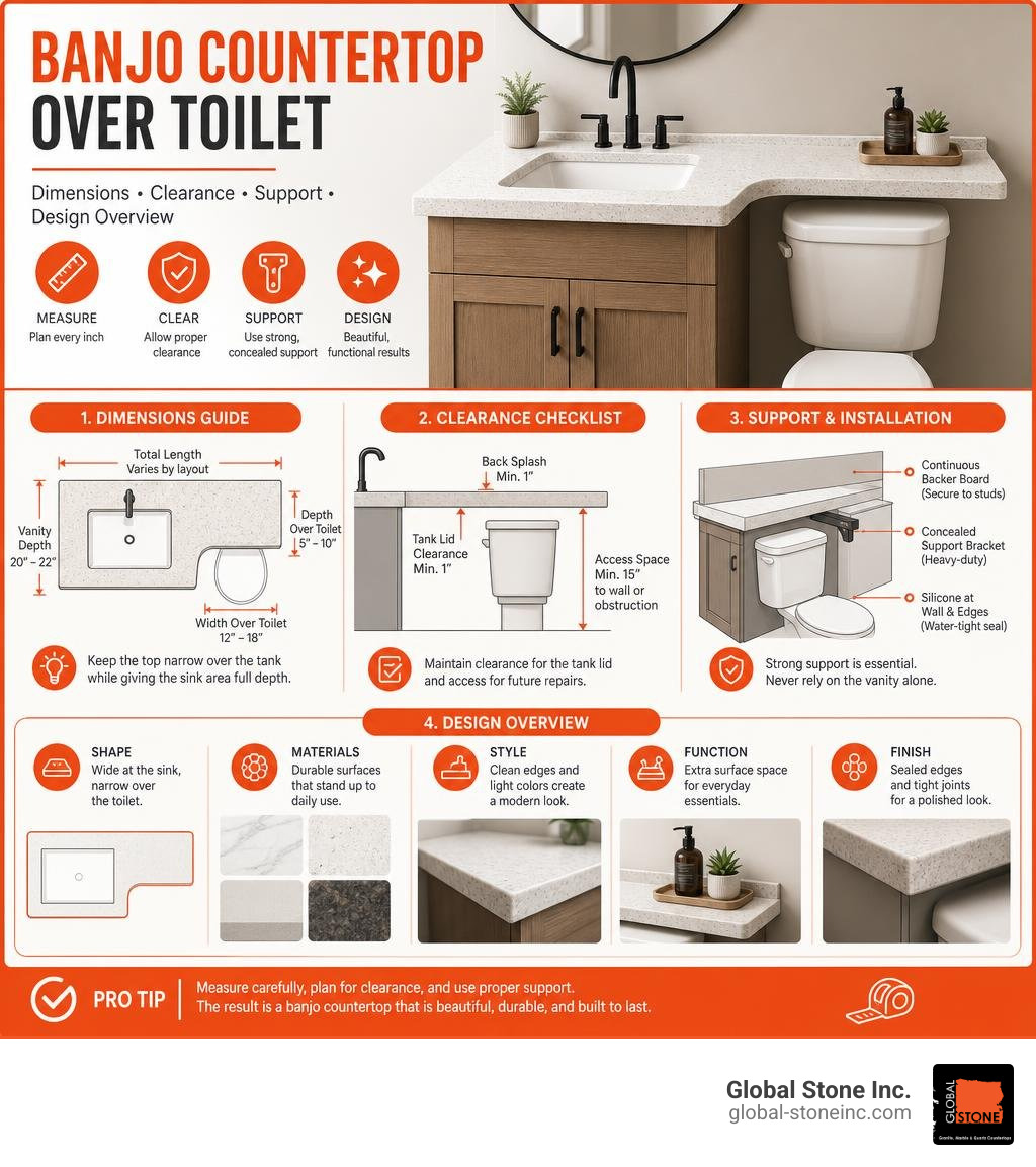 Banjo countertop over toilet dimensions clearance support and design overview infographic Banjo countertop over toilet dimensions clearance support and design overview infographic