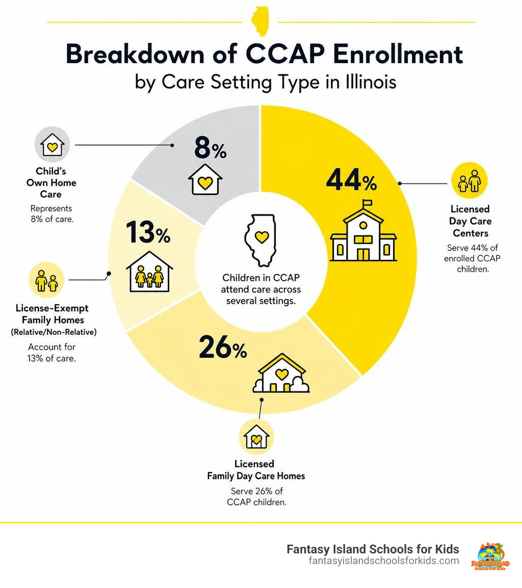 Breakdown of CCAP enrollment by care setting type in Illinois infographic Breakdown of CCAP enrollment by care setting type in Illinois infographic