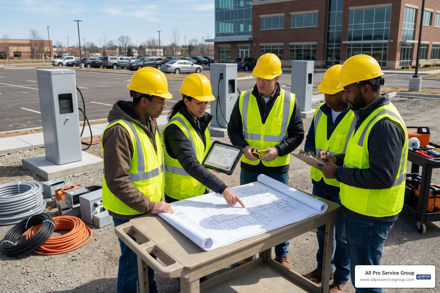 Electrical team planning commercial charging installation
