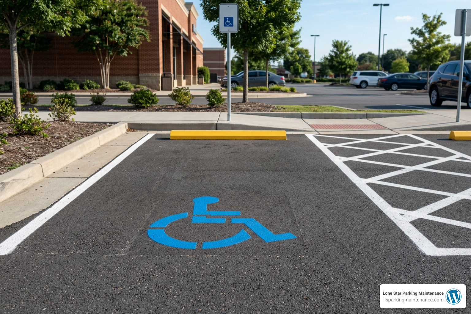 accessible parking space with compliant wheel stop