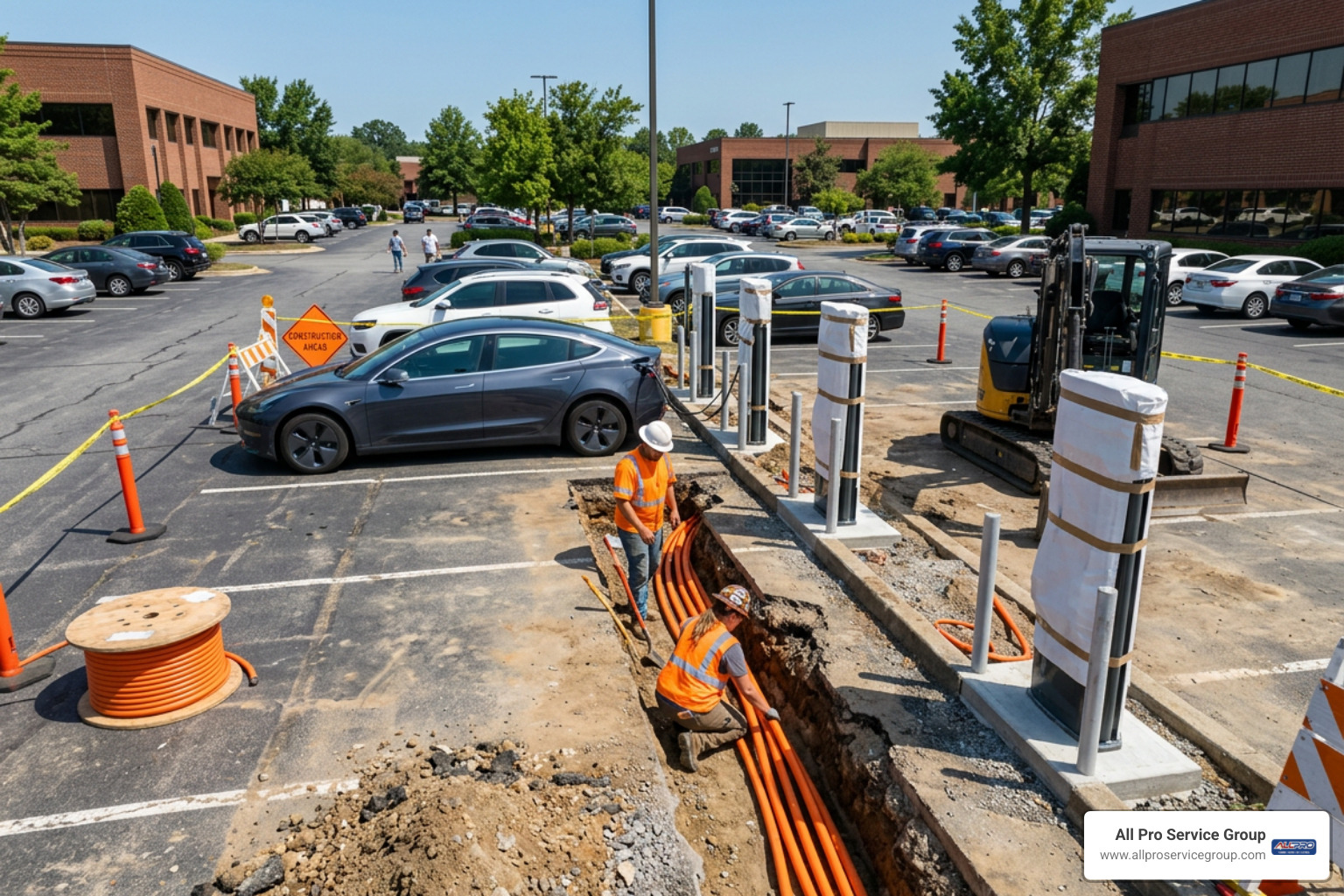 Commercial EV charging electrical trenching and conduit