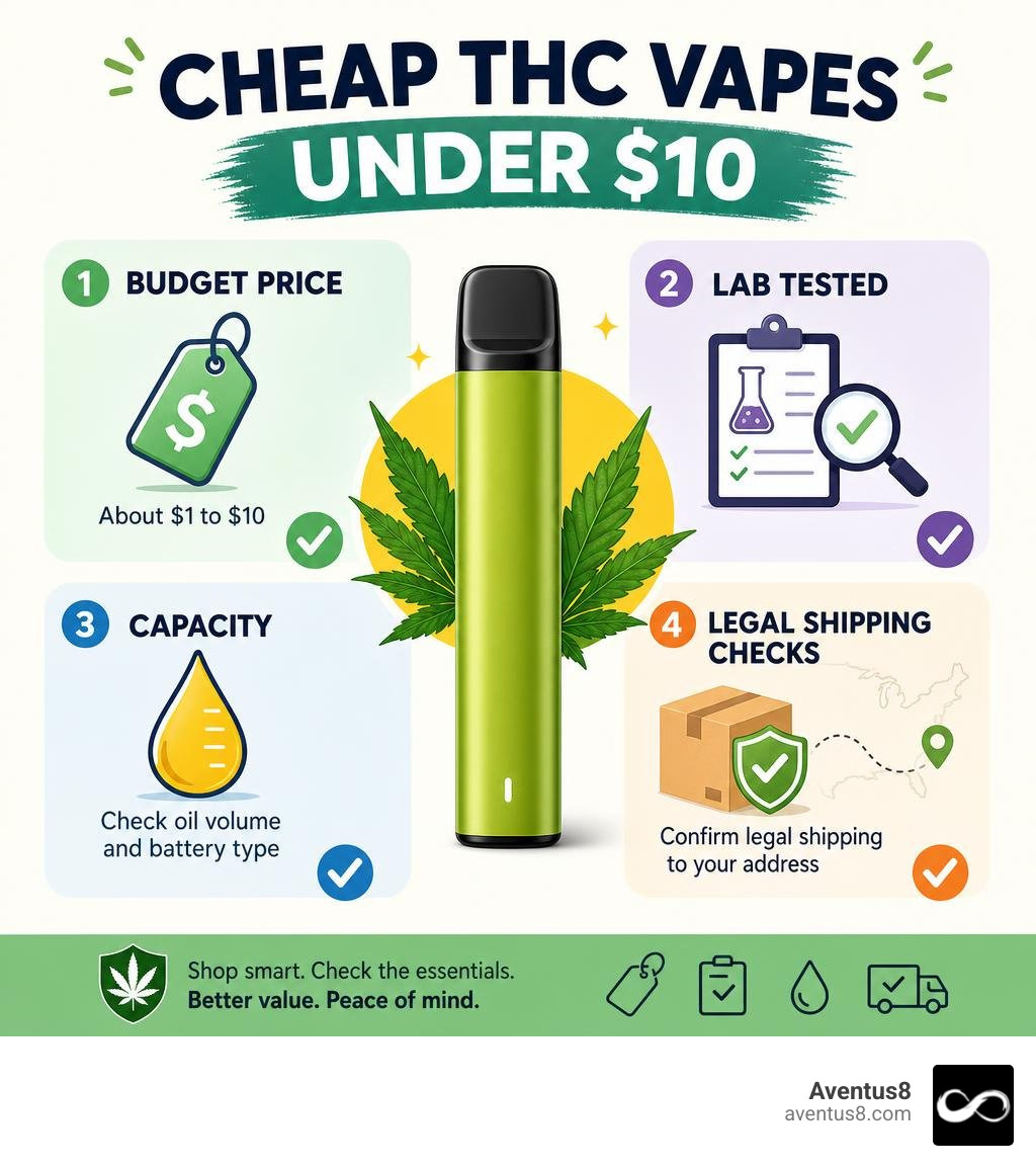 Infographic showing budget THC vape price, lab test, capacity, and legal shipping checks infographic Infographic showing budget THC vape price, lab test, capacity, and legal shipping checks infographic