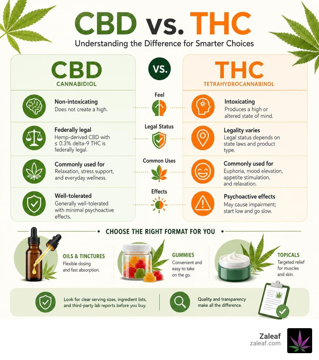 CBD and THC comparison for online cannabis supplements infographic CBD and THC comparison for online cannabis supplements infographic