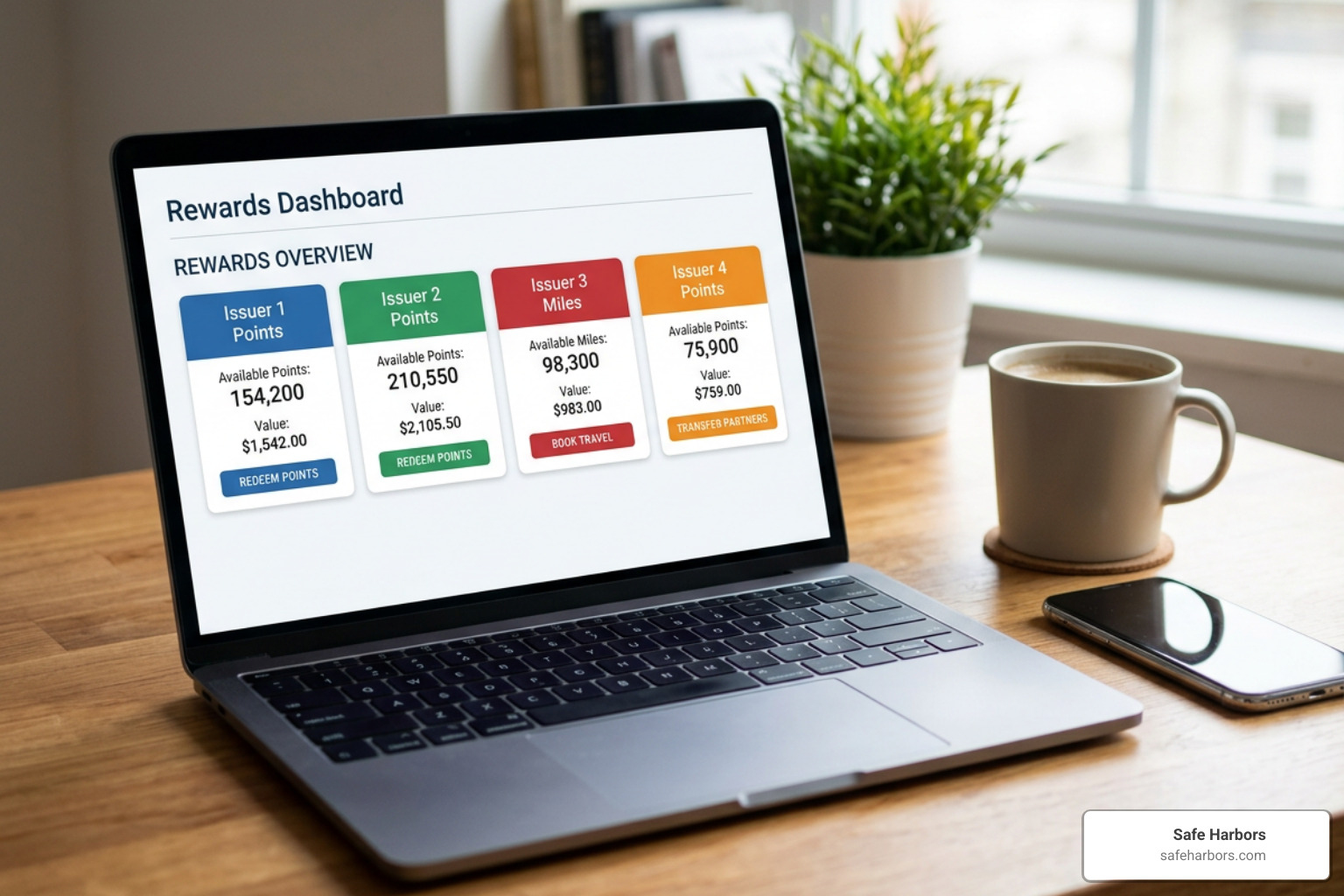 Credit card rewards dashboard showing flexible point balances
