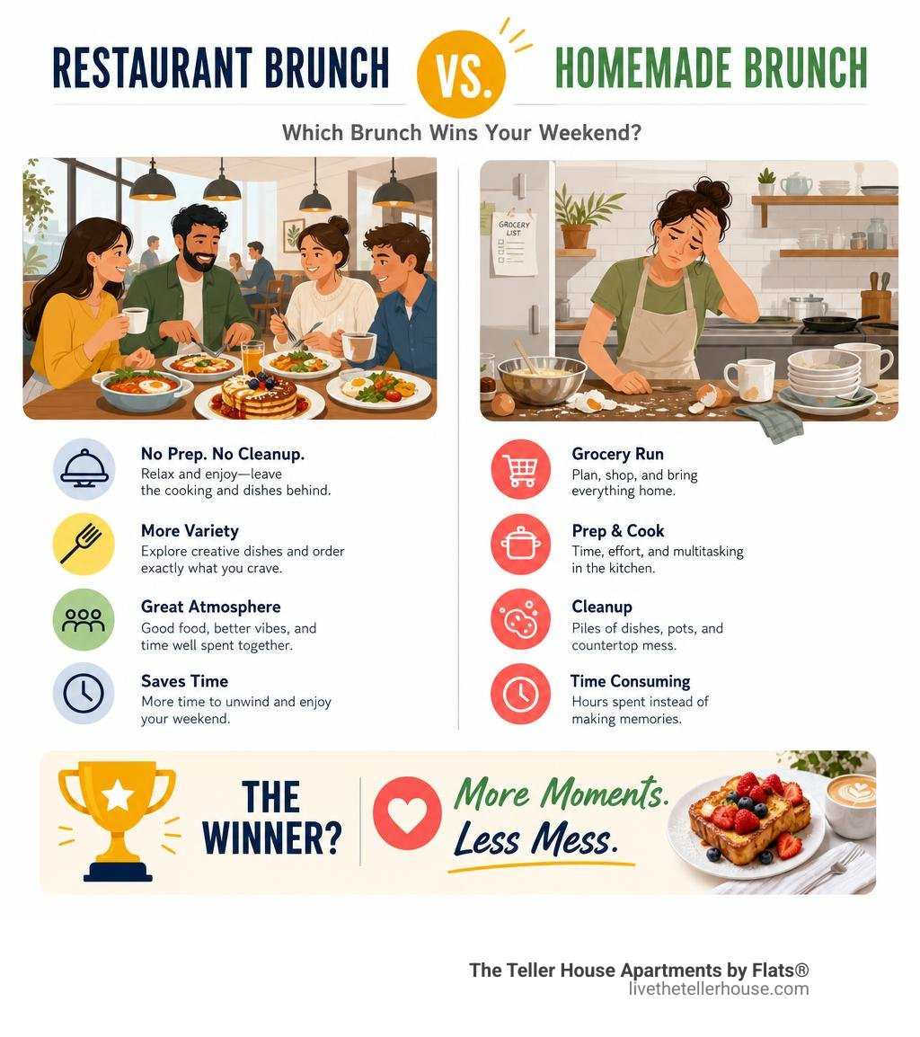 Restaurant brunch versus homemade brunch comparison infographic Restaurant brunch versus homemade brunch comparison infographic