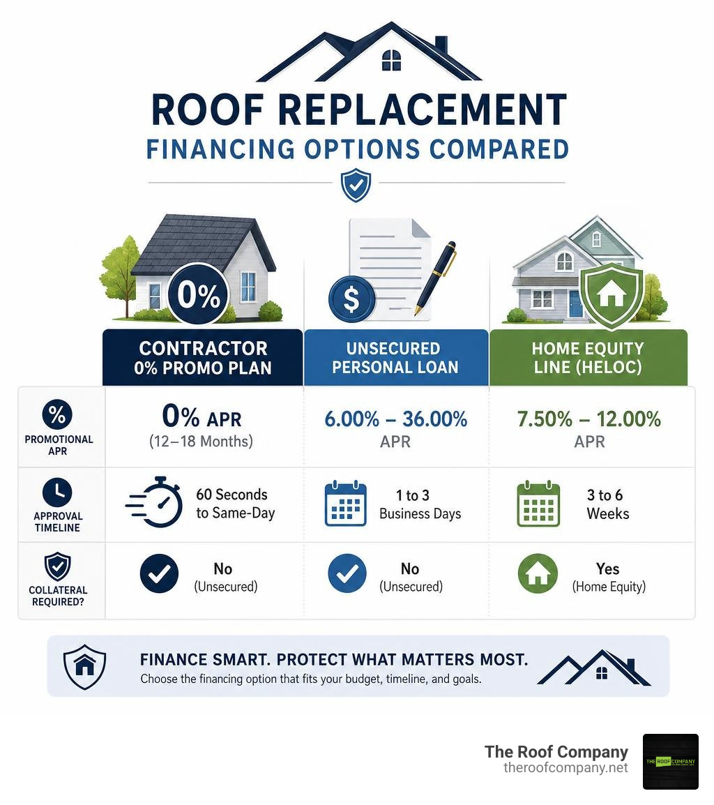 comparison of roof replacement financing methods infographic