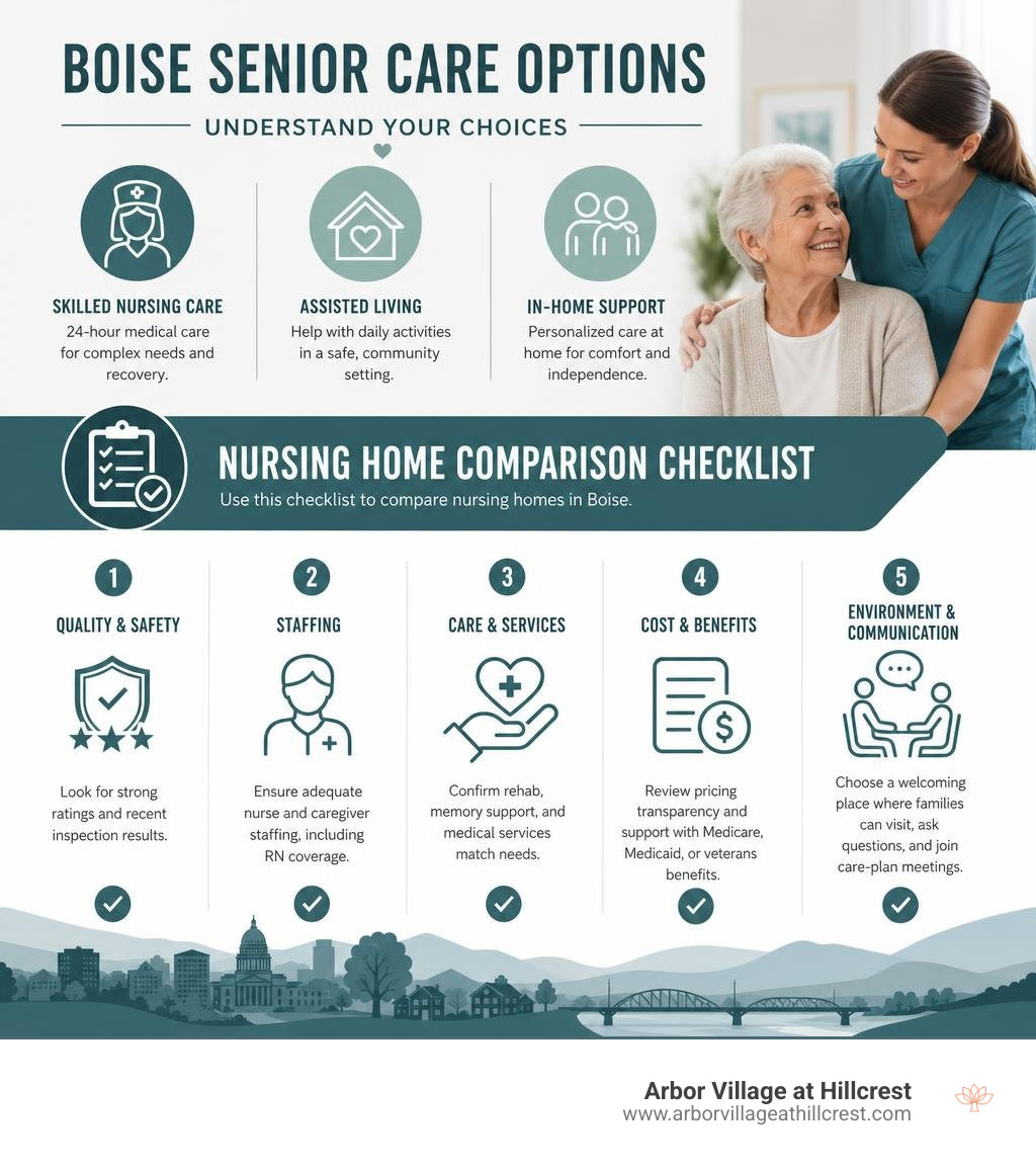 Boise senior care options and nursing home comparison checklist infographic