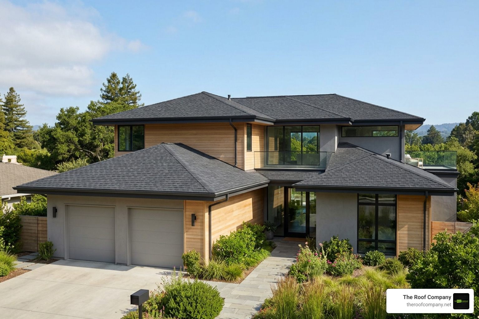 modern home with new architectural roof and seamlessly integrated gutters