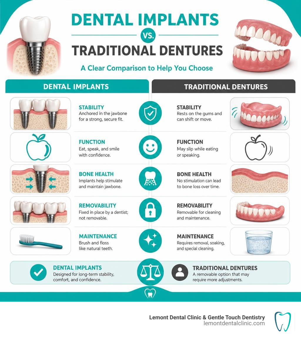 Dental implants versus traditional dentures comparison infographic infographic Dental implants versus traditional dentures comparison infographic infographic