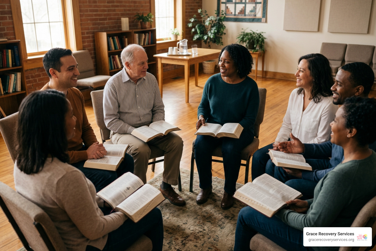 Supportive faith based small group gathering together