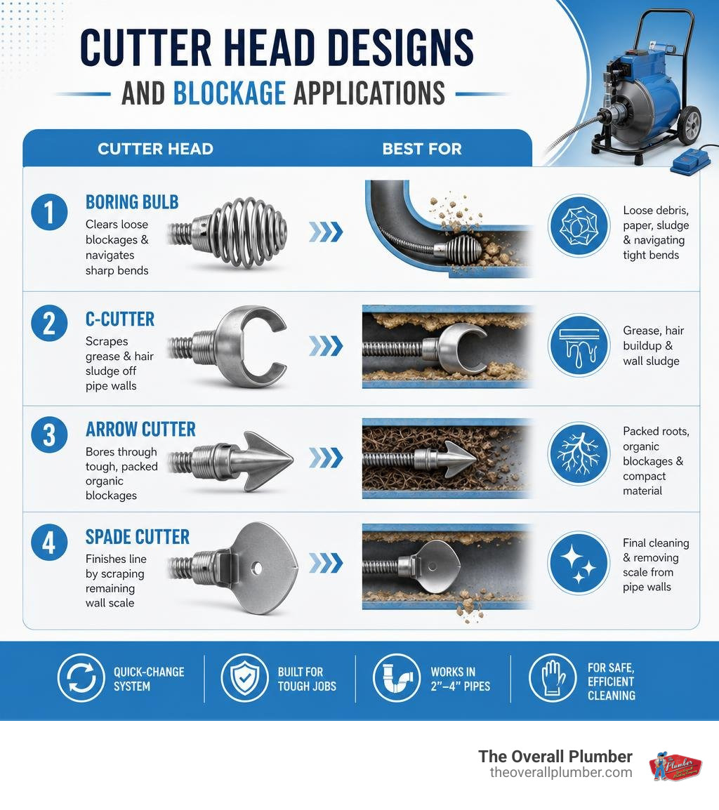 Infographic detailing cutter head designs and blockage applications infographic Infographic detailing cutter head designs and blockage applications infographic