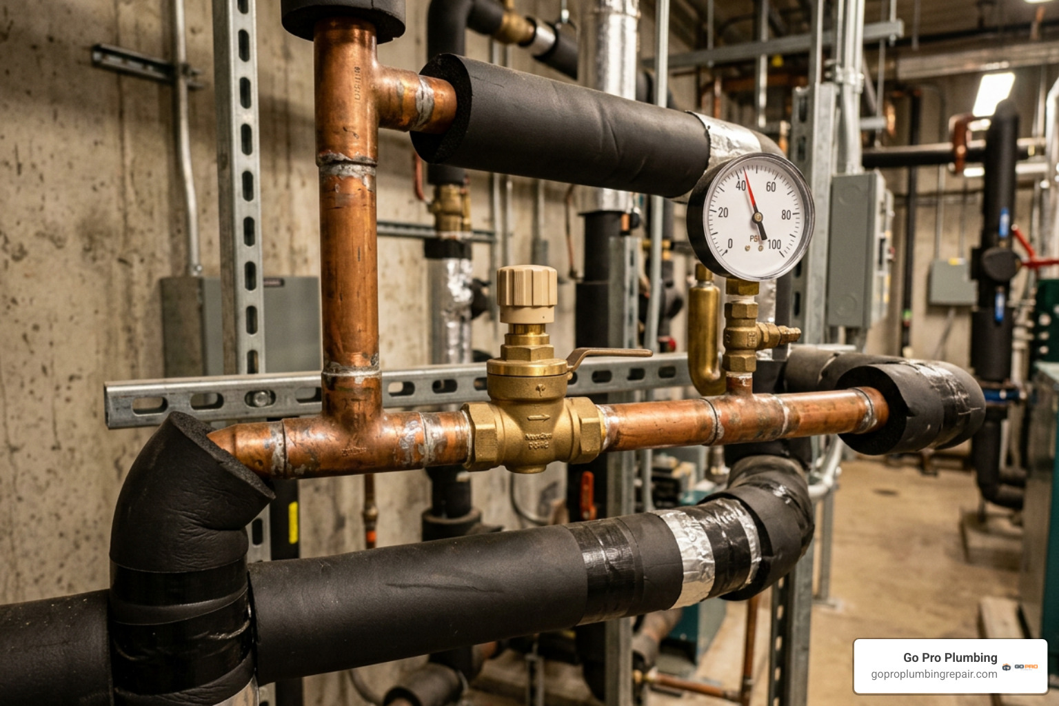 Thermostatic balancing valve installed on return piping header