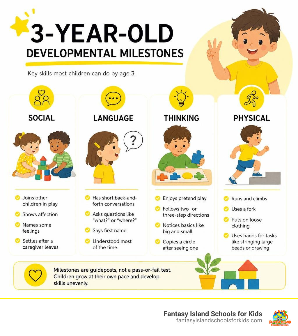 Infographic of social, language, thinking, and physical milestones for 3 year olds infographic Infographic of social, language, thinking, and physical milestones for 3 year olds infographic