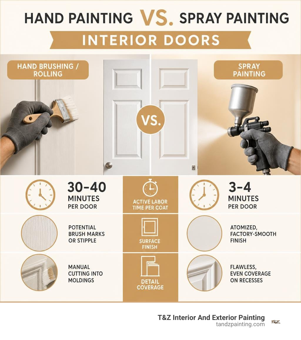 comparison of hand painting versus spray painting interior doors infographic comparison of hand painting versus spray painting interior doors infographic