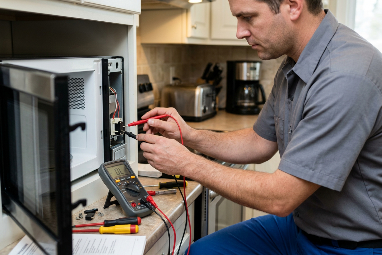 multimeter testing microwave door switch capacitor safety