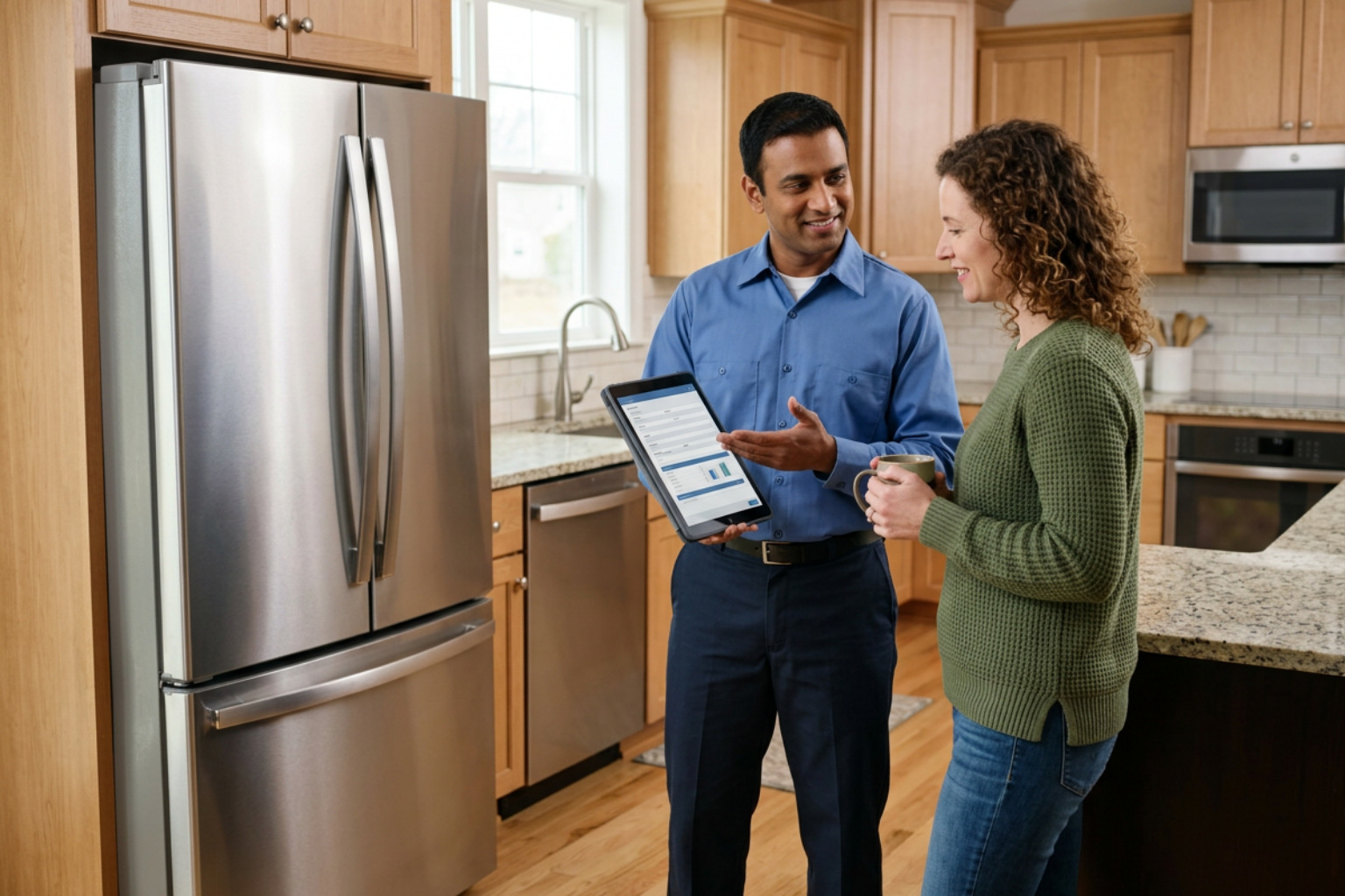 Technician providing upfront estimate to homeowner