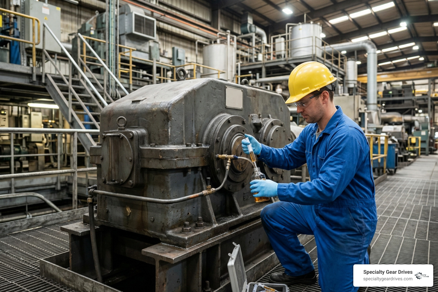 technician performing gearbox oil sampling technician performing gearbox oil sampling