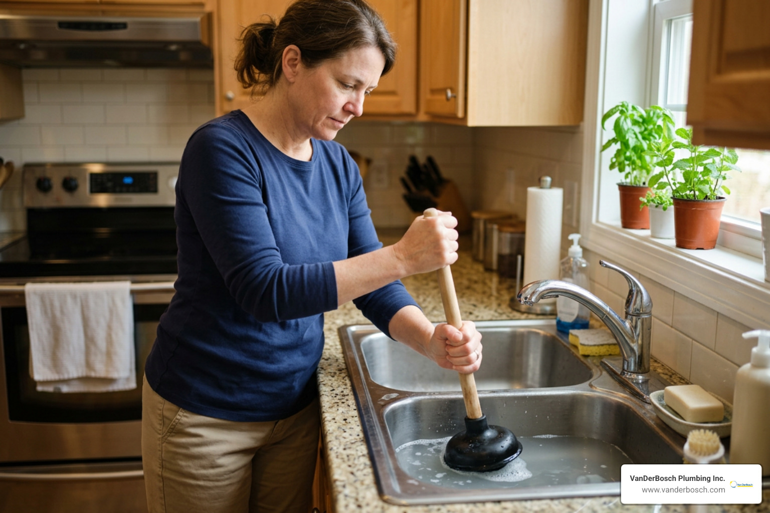 homeowner unblocking sink using a rubber plunger homeowner unblocking sink using a rubber plunger