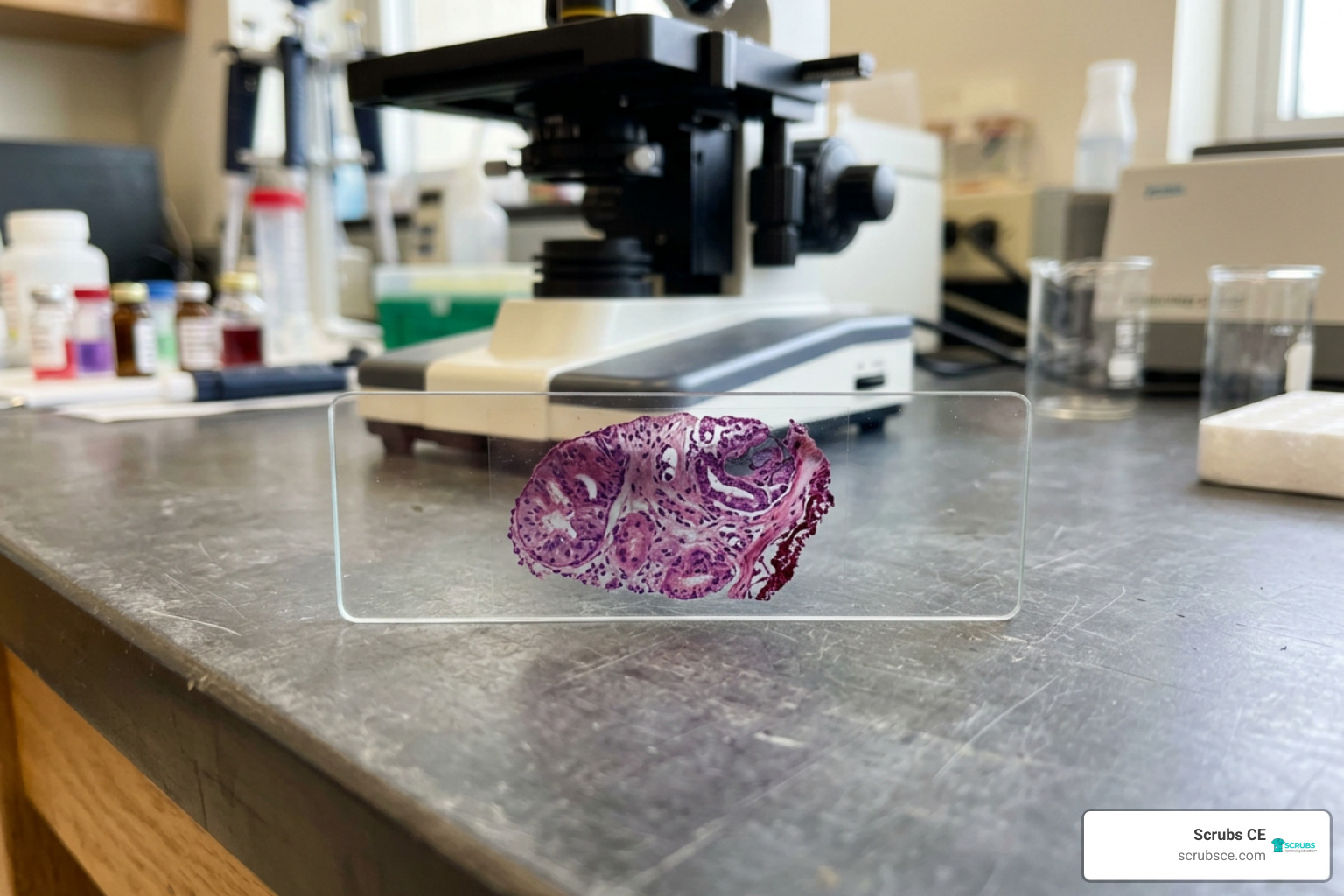 pathology slide with stained biological tissue section pathology slide with stained biological tissue section