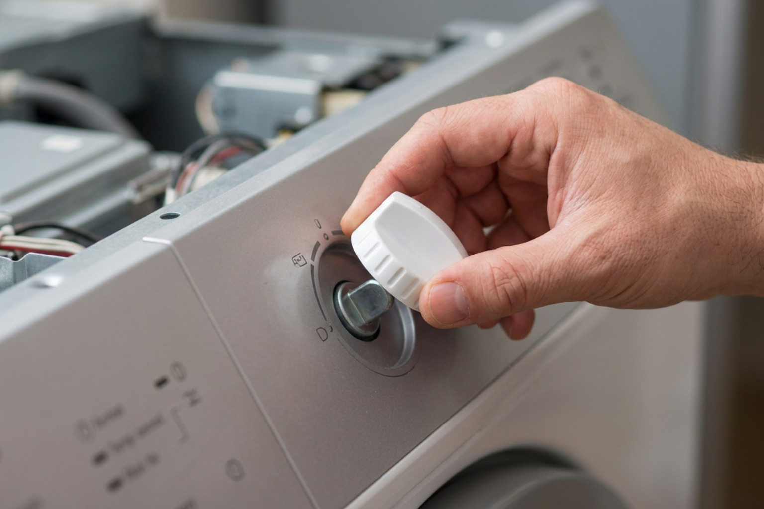 Installing a new OEM dryer control knob on a console panel Installing a new OEM dryer control knob on a console panel